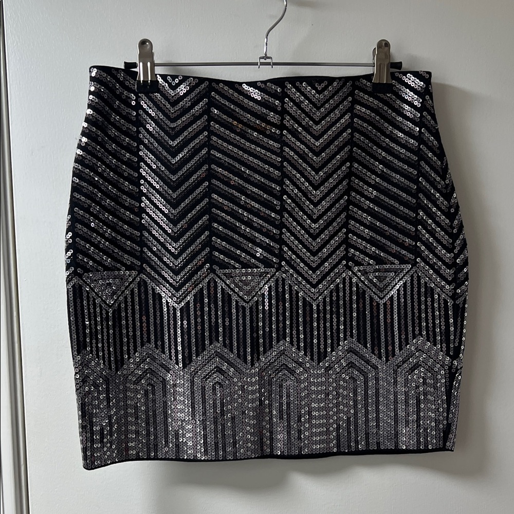 Express Black and Silver Sequin Mini Skirt